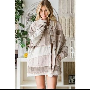 Oli & Hali Women's Patchwork Jean Jacket in Cream and Tan